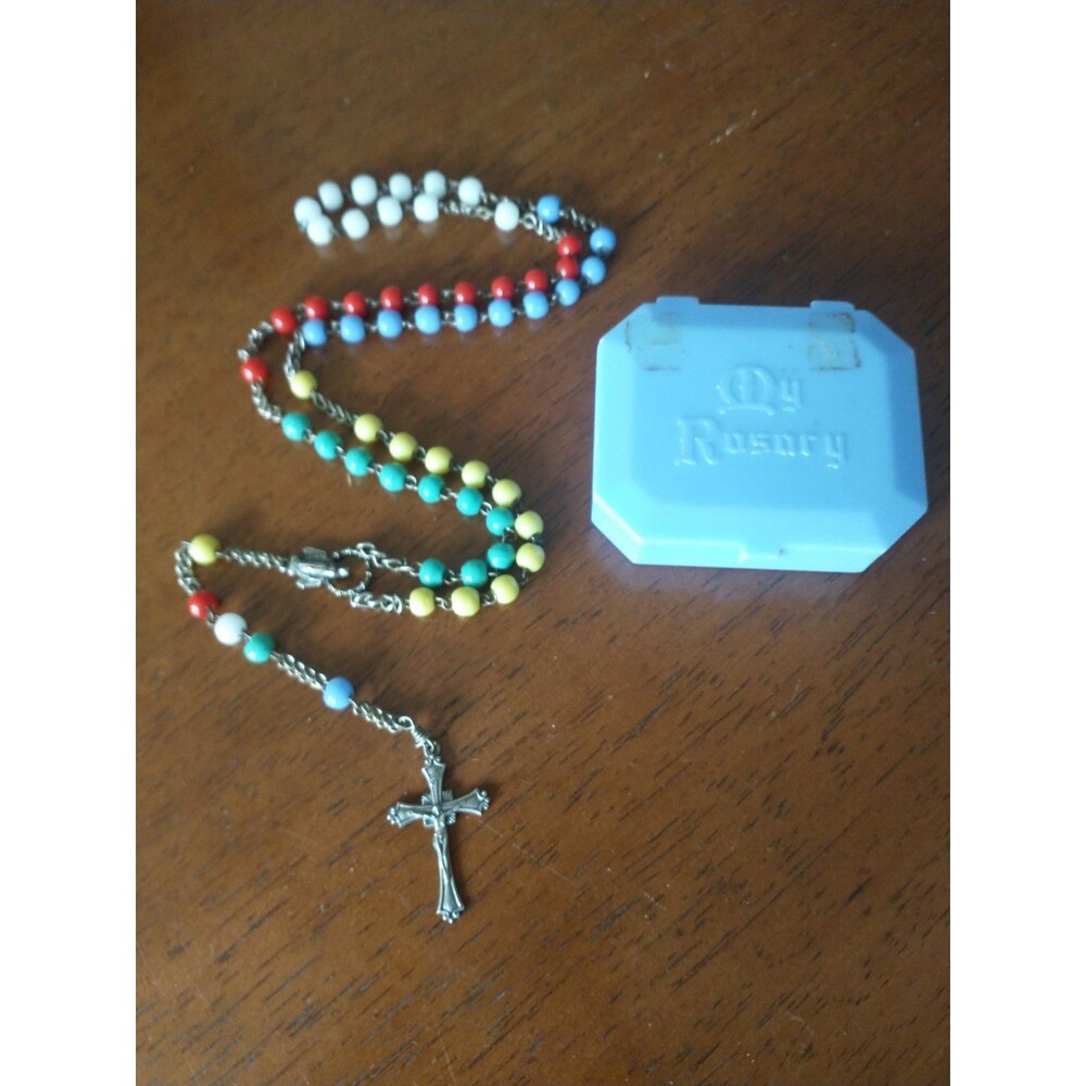 Vintage Plastic/Acrylic World Mission Five-Decade Rosary with "My Rosary" Case